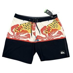 Quiksilver Highline Div Mid Length 20" Surfsilk Panel Boardshorts Sz40 BlkSafari